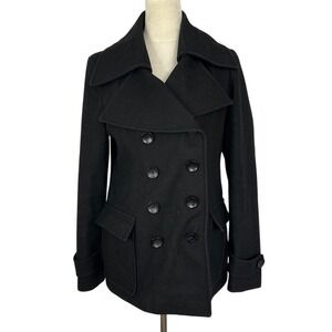 New York & Company Wool Blend Pea Coat Double Breasted Black Jacket Womens Small
